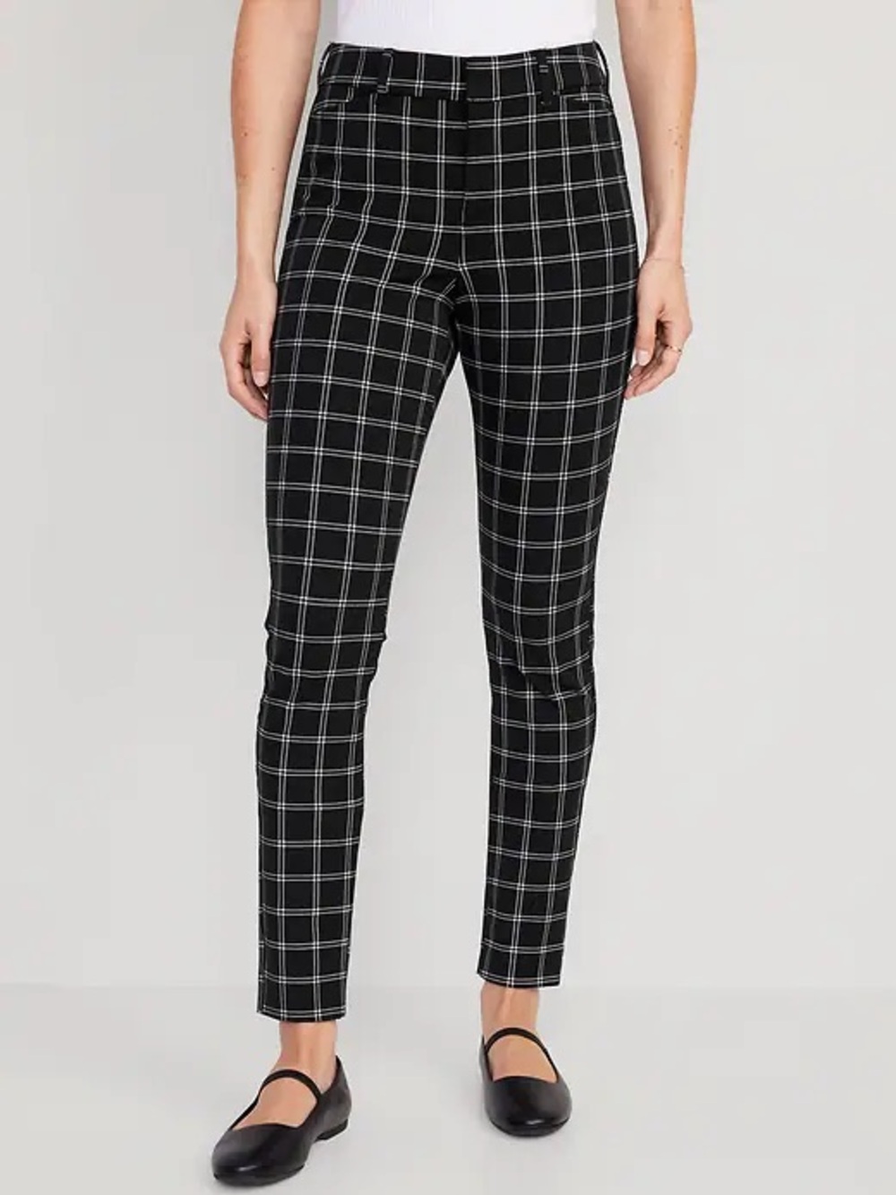 NWOT Old Navy High-Rise Pixie Ankle Pants Size 12 Black Windowpane Plaid
